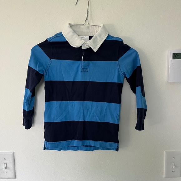 Hanna Andersson striped quarter button collared polo with elbow padding - Picture 1 of 3